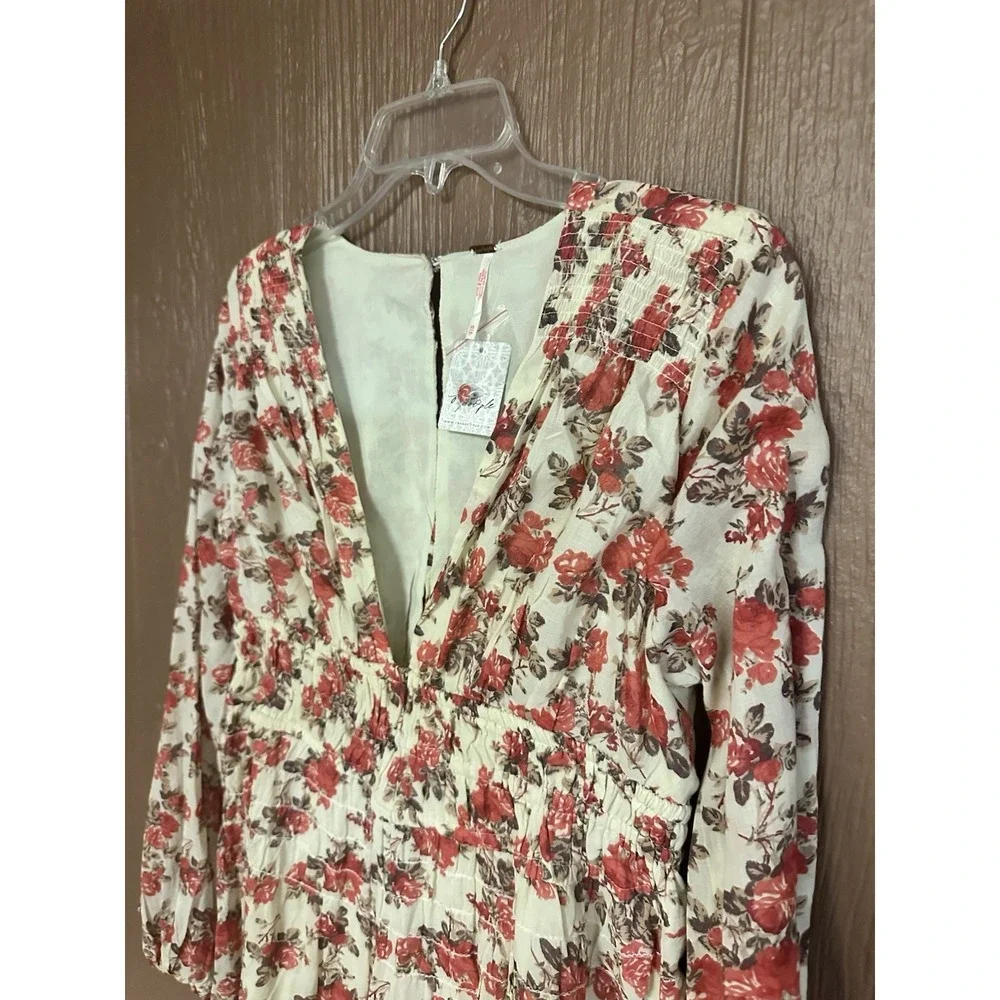 NWT Free People Women's Keep You Smocked Mini Dress Long Sleeve‎ Fall Floral
